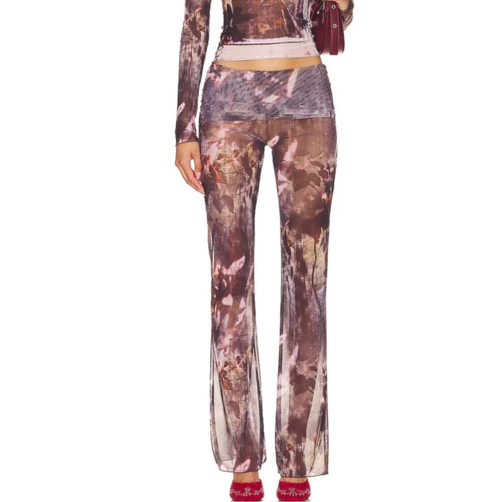 Jaded London Brown & Mauve Printed Sheer Flared Pants